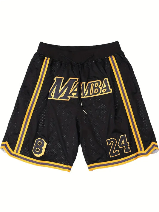 Short de basket-ball rétro en maille pour homme avec poches zippées, séchage rapide et respirant, Black Mamba 8 24 